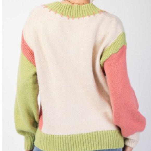 PLUS - COLOR BLOCK KNIT SWEATER PULLOVER - Picture 3 of 4
